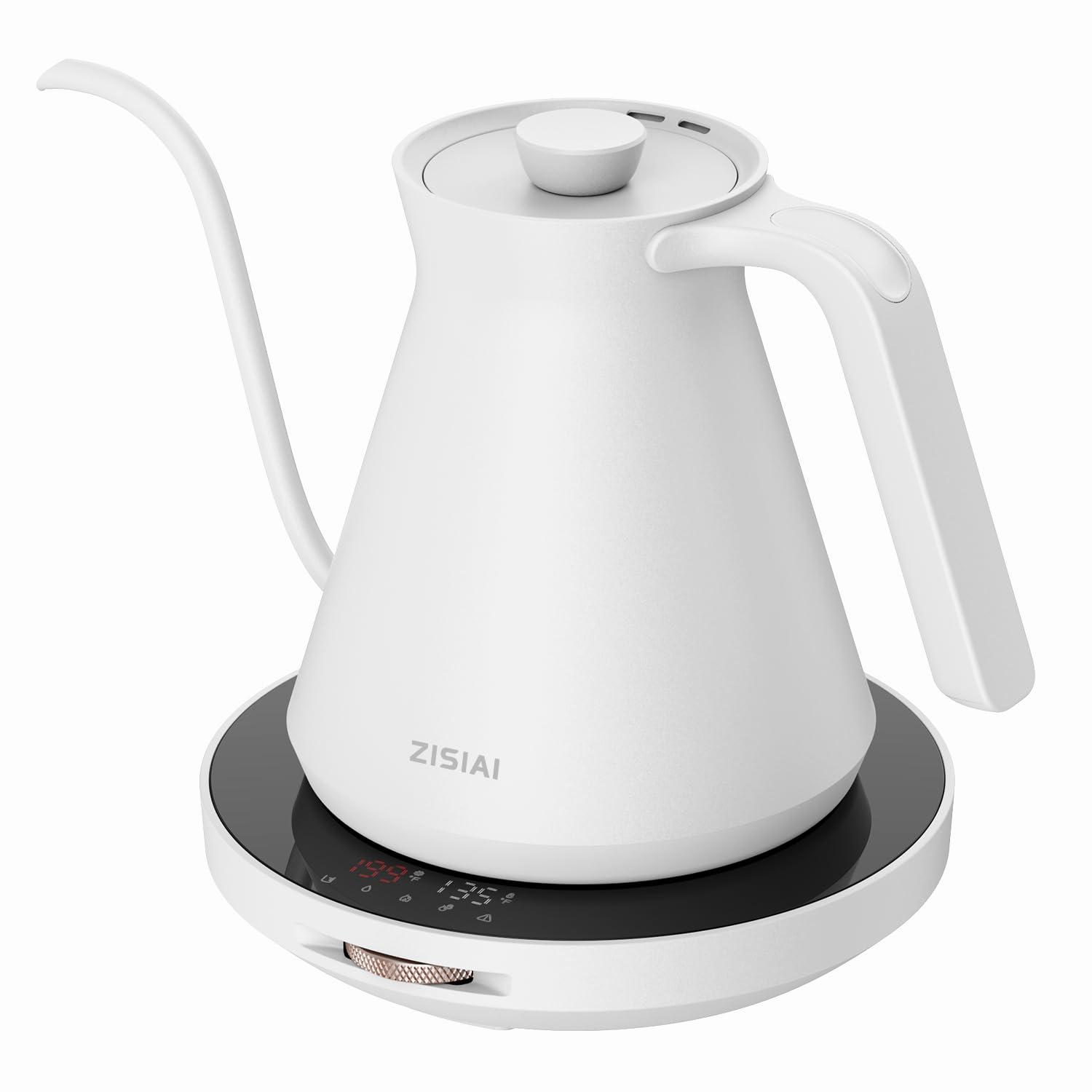 ZISIAI Gooseneck Electric Kettle, Electric Tea Kettle,Goose Neck Kettle Pot with AI Control, Stainless Steel Inner, Quick Heating, for Pour Over Coffee, Brew Tea,0.7L White - Image 1