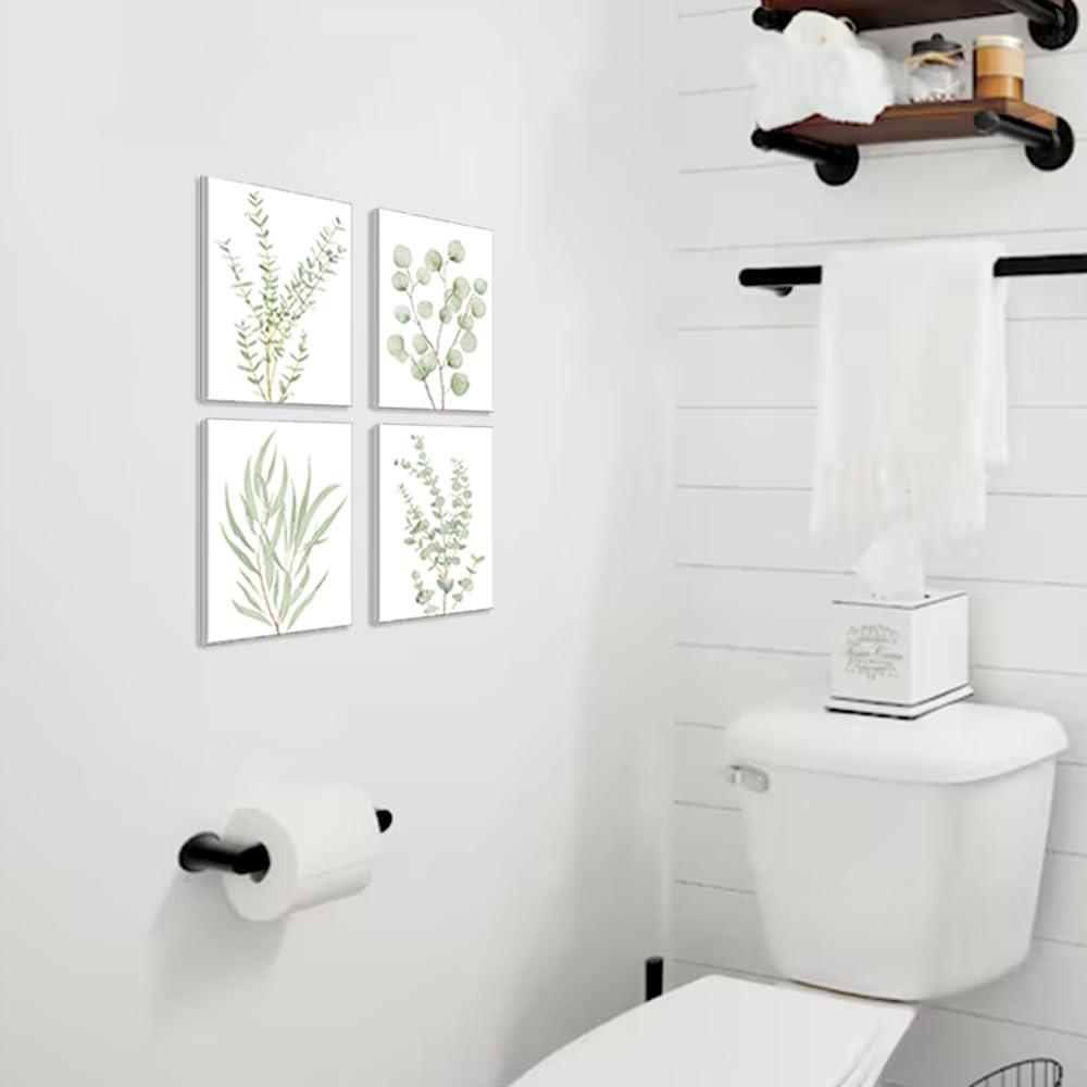 Erctoo Botanical Plant Canvas Wall Art, Framed Boho Wall Decor for Bathroom, Minimalist Aesthetic Bedroom Wall Art, Sage Green Eucalyptus Leaf Prints for Office, Set of 4PCS, 8”X10” - Image 5