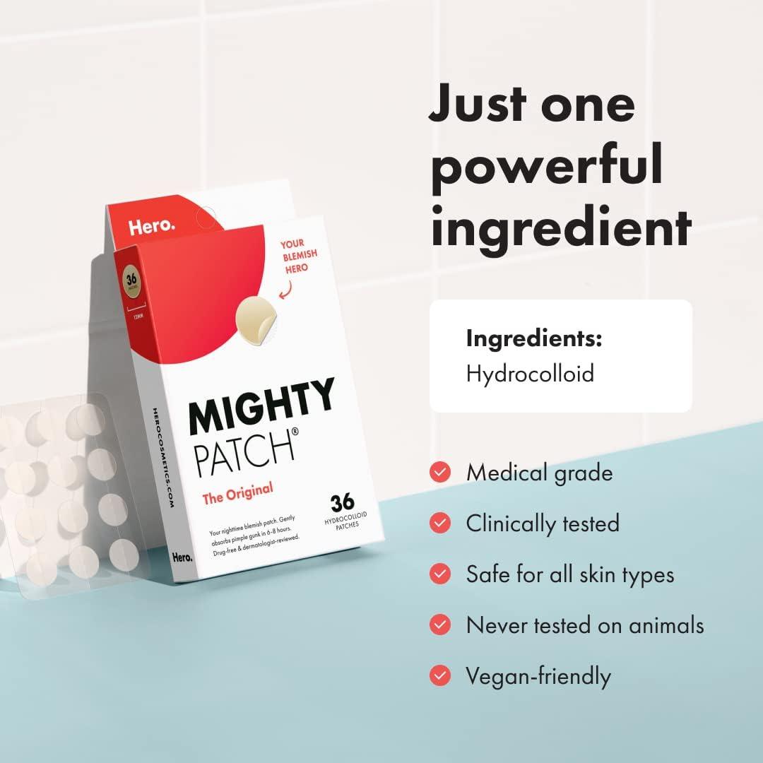 Mighty Patch™ Original patch from Hero Cosmetics – The #1 Hydrocolloid Acne Pimple Patch for Shrinking Zits and Whiteheads in 1 use; Nighttime Spot Stickers for Face and Skin (36 Count) - Image 6
