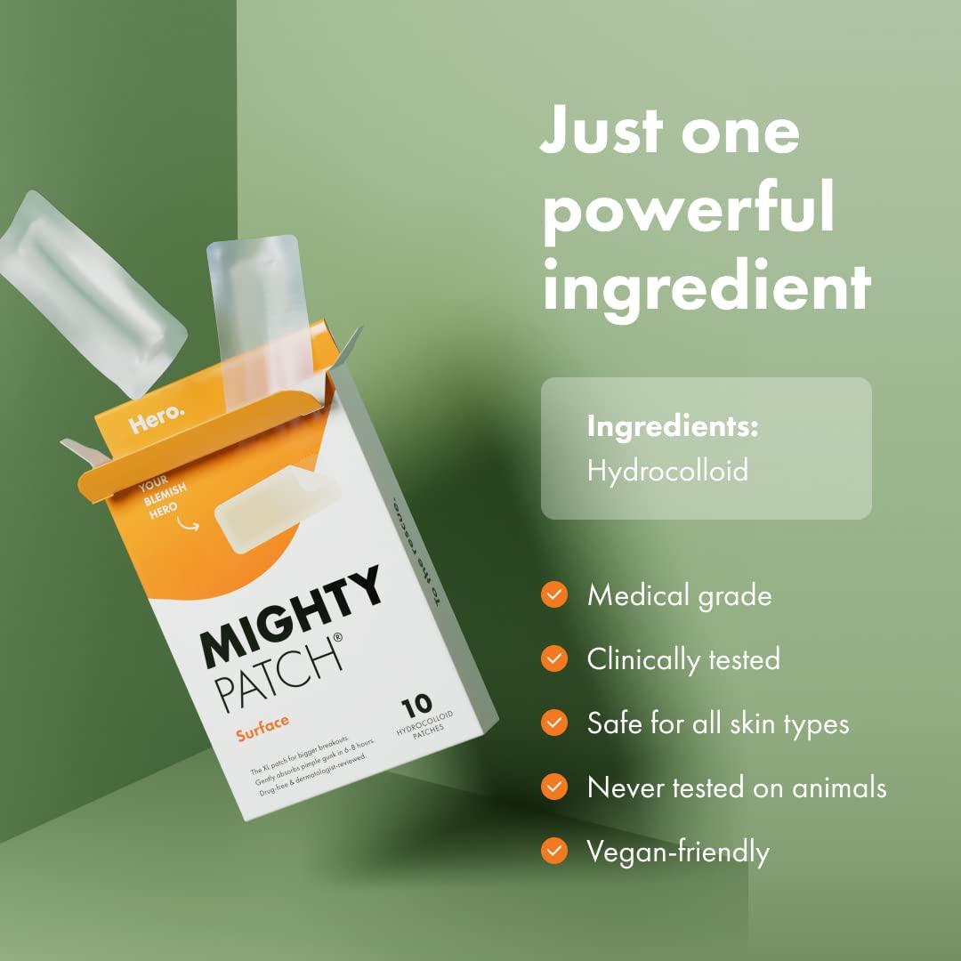 Mighty Patch Surface from Hero Cosmetics - Hydrocolloid Spot Patch for Body, Cheek, Forehead, and Chin, Vegan-friendly (10 Count) - Image 6