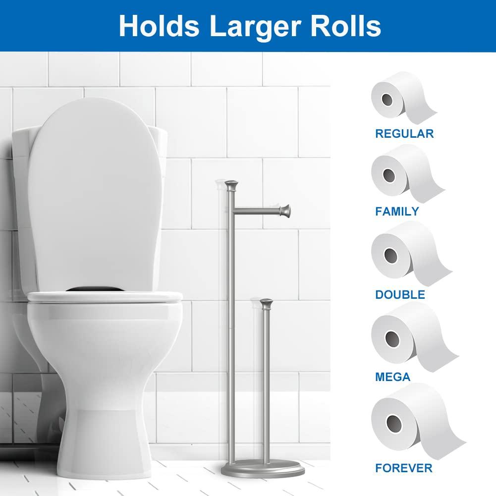 Free Standing Toilet Paper Holder Stand Brushed Nickel Toilet Roll Stand Bathroom Tissue Rack with Storage Reserves 5 Mega Rolls - Image 5