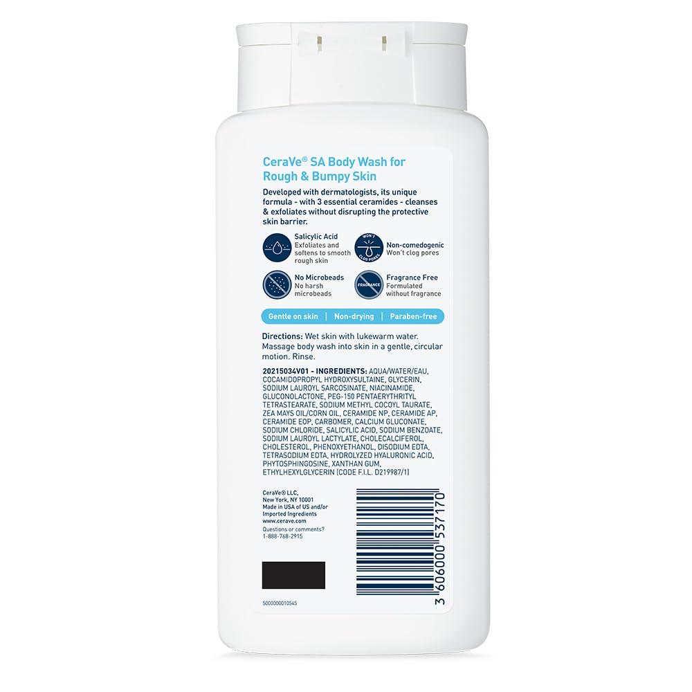 CeraVe Body Wash with Salicylic Acid, Fragrance Free Body Wash to Exfoliate Rough and Bumpy Skin, Allergy Tested, 10 Ounce - Image 6