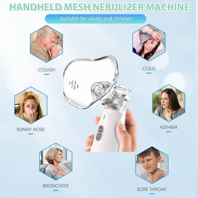 Portable Mesh Machine with 2 Masks & Mouthpiece, Handheld Spacer Quiet Working, 2 Adjustable Mode for Adult and Kid, for Travel & Home Use - Image 4