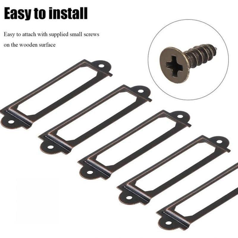 12Pcs Antique Brass Metal Label Pull Frame Handle File Name Card Holder for Furniture Cabinet Drawer Case - Image 8