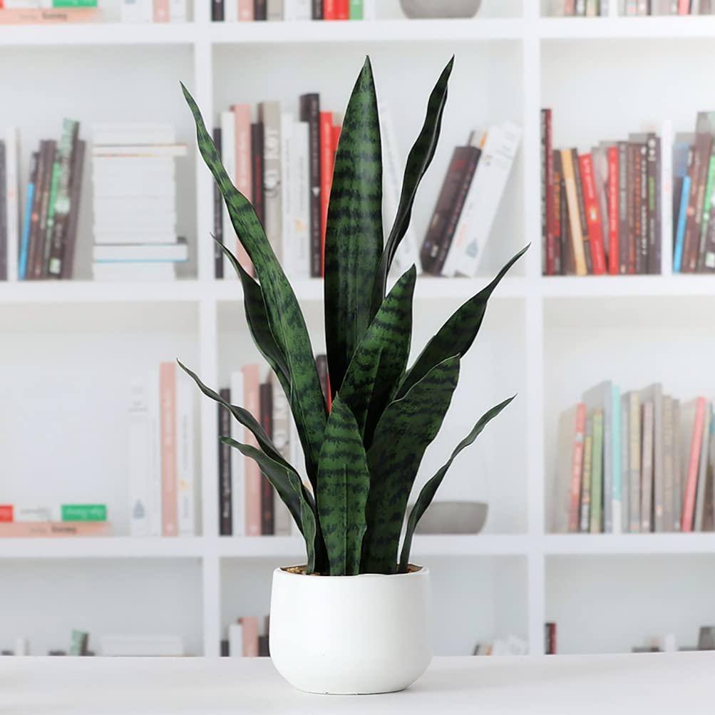 Beebel Artificial Snake Plant 22 Inch Fake Sansevieria Fake Agave Potted Plants Plastic Greenery for Home Garden Office Store Decoration 12 Leaves (Green) - Image 6