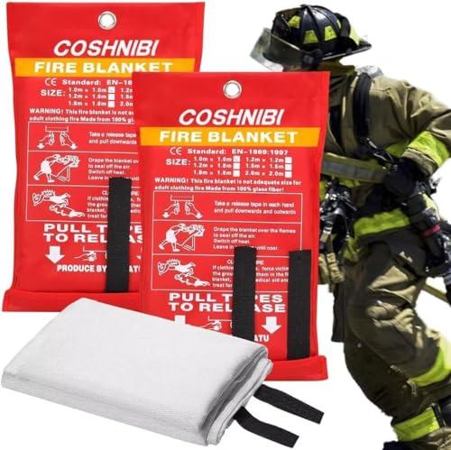 COSHNIBI Fire Blanket Emergency Fire Blanket for Home & Kitchen High Heat Resistant Fire Suppression Blankets Fiberglass Fire Blanket （2 Pack）, White, L-XCP202-2