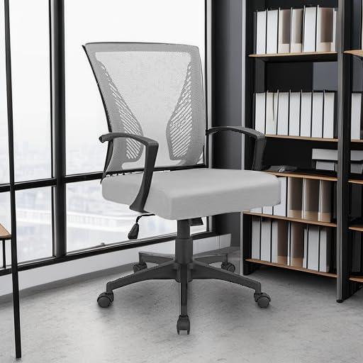 Furmax Office Chair Ergonomic Computer Desk Mesh Chair Mid Back Swivel Lumbar Support with Armrest (1, Gray) - Image 6