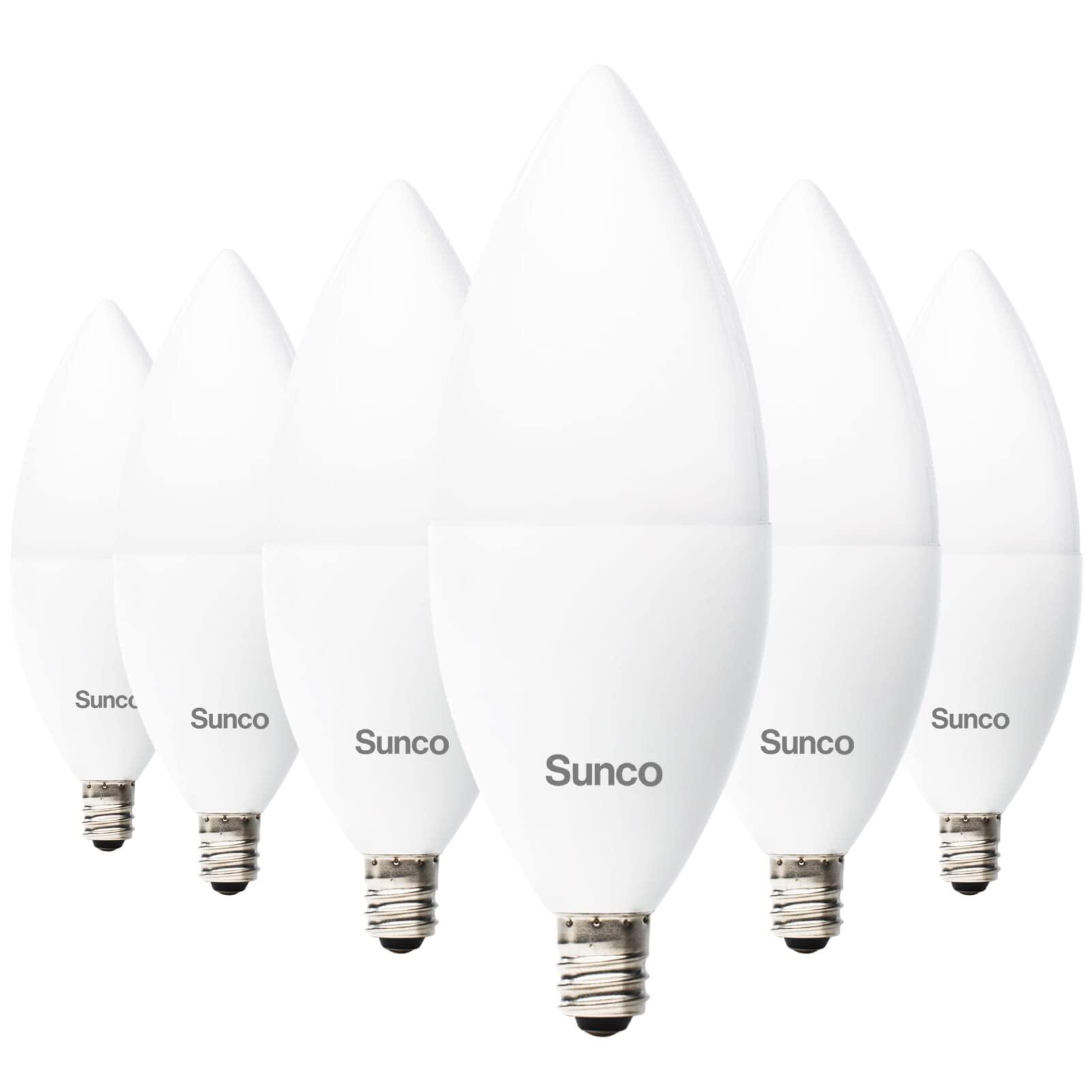 Sunco Dusk to Dawn Light Bulbs Outdoor Light Sensing B11 LED Candelabra Bulb Photocell Sensor, 5W=40W, 3000K Warm White, 450 LM E12 Base, Frosted, Decorative Light for Sconces - UL 6 Pack