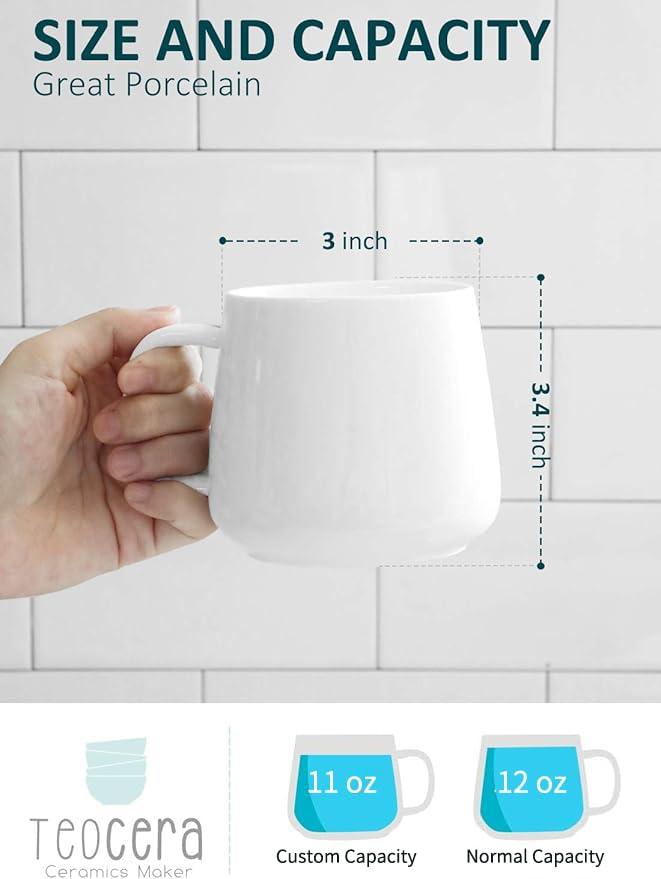 Teocera Coffee Mugs Set of 4-12oz Chip-Resistant Ceramic Cups with Ergonomic Handle | Dishwasher & Microwave Safe White Mugs | Keeps Beverage Hot, Perfect for Family Kitchen & Holiday Gifts - Image 3