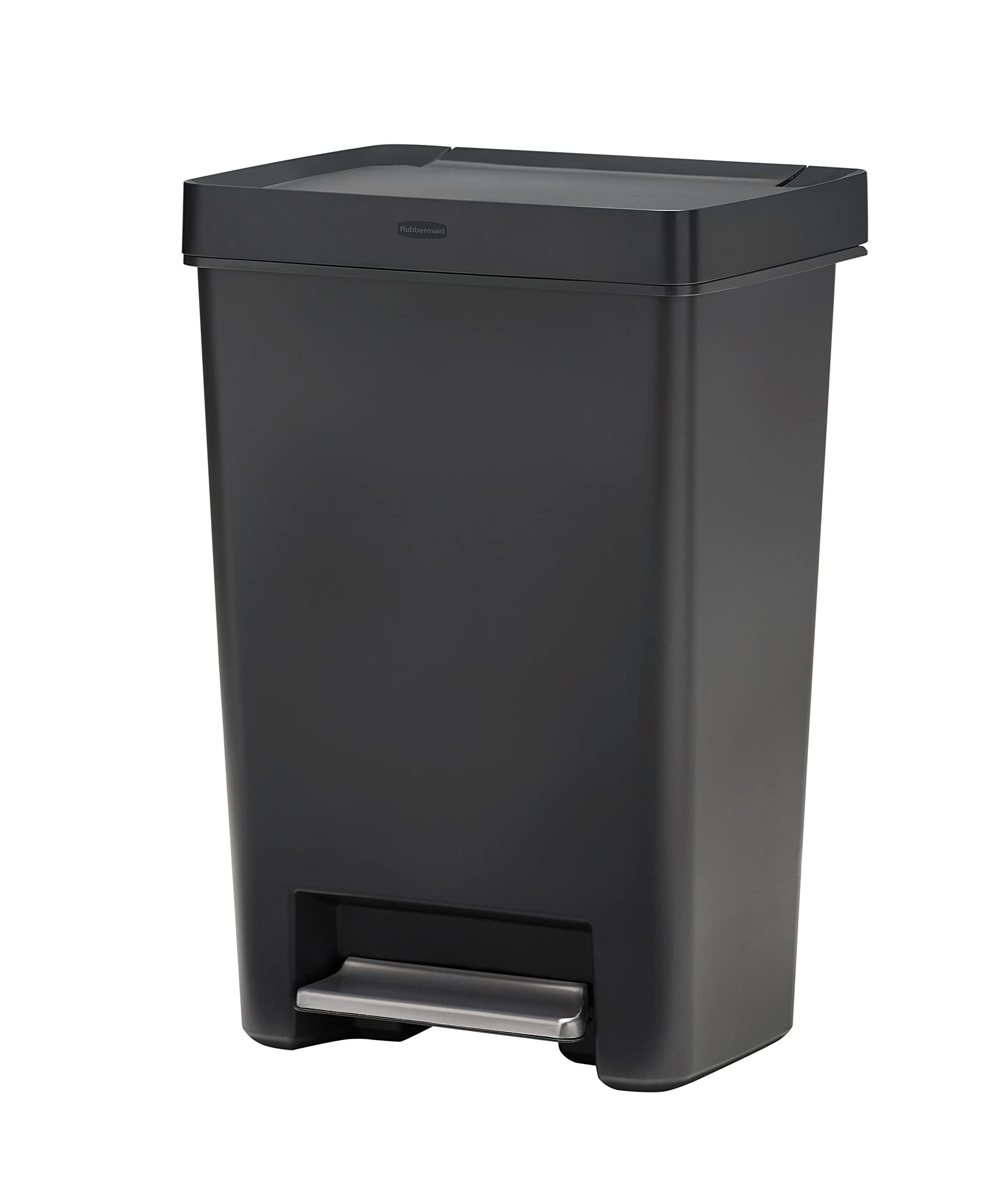 Rubbermaid Premier Series II Step-On Trash Can for Home and Kitchen, with Lid Lock and Slow Close, 12.4 Gallon, Charcoal, for Home/Kitchen/Garage/Apartment/Office