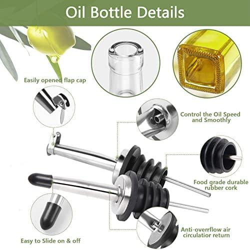 Leaflai Olive Oil Dispenser Bottle, 2 Pcs Glass Olive Oil Dispenser and Vinegar Dispenser Set with 2 Stainless Steel Pourers, 4 Labels,1 Brush and 1 Funnel Oil Bottles for Kitchen (500ml) - Image 7
