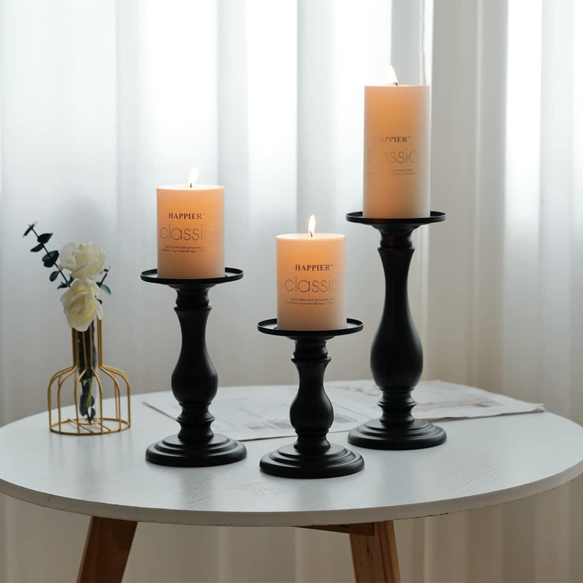 Matte Black Pillar Candle Holders Set of 3-10", 8", 6”H Candlestick Candle Holders Stand, Home Coffee Table Decor Decorations Centerpiece for Dining/Living Room - Image 4