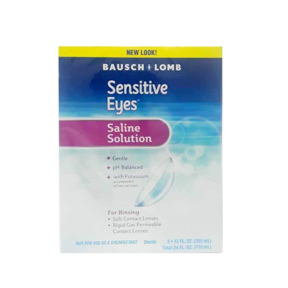 Bausch + Lomb Sensitive Eyes Saline Solution, for Soft Contact Lenses, pH Balanced with Potassium, 2 x 12 fl oz