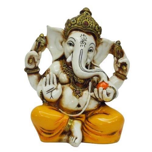 Lightahead® The Blessing. Lord RAJA Ganesh GANPATI Statue of Elephant Hindu GOD in Color & Gold Made from Marble Powder in India