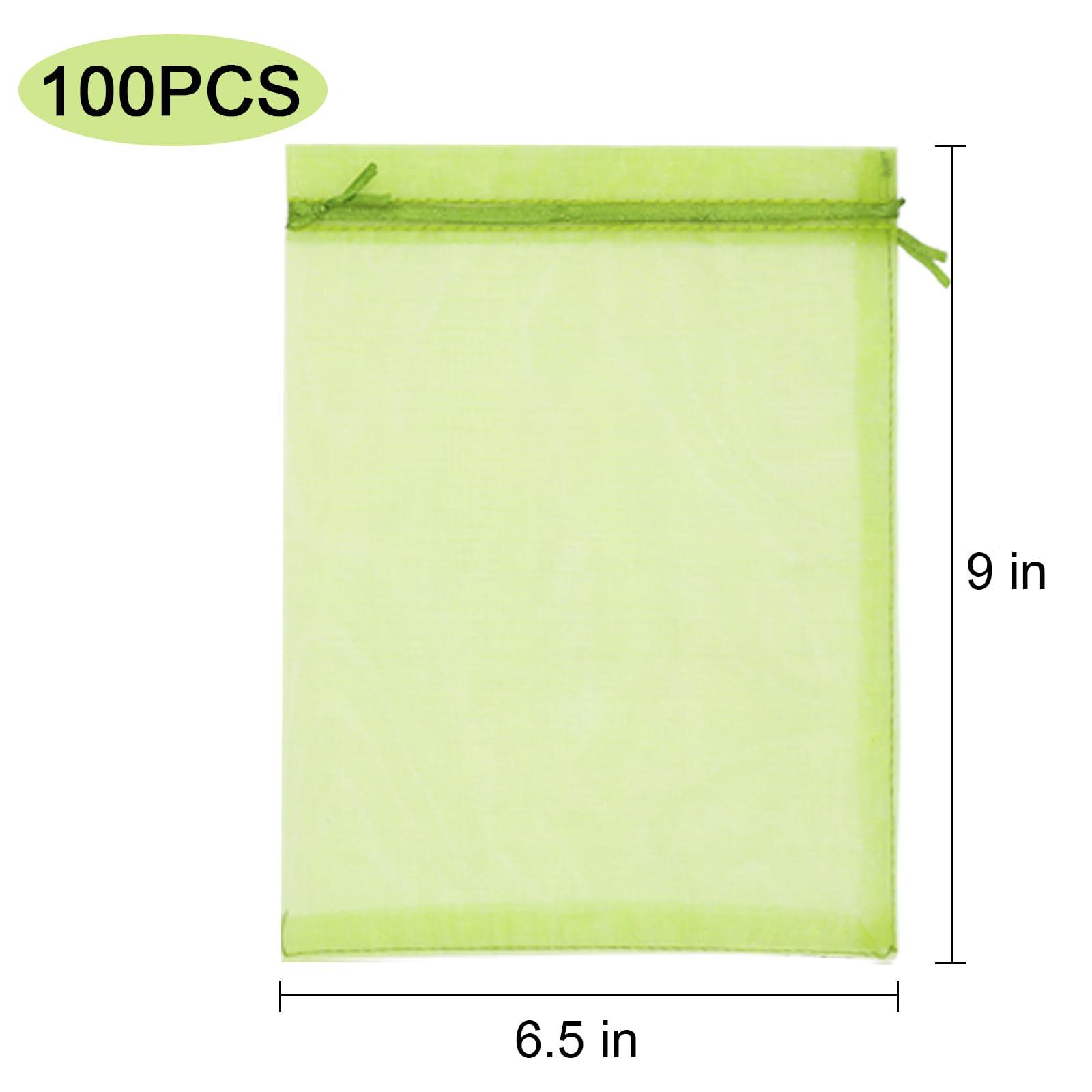Uigidori 100 Pcs Fruit Protection Bags, 6.5 x 9 Inch Green Netting Cover Bags with Drawstring, Pest Barrier for Trees, Garden Fruit Cover Mesh Bag for Plant Vegetables and Flowers - Image 3
