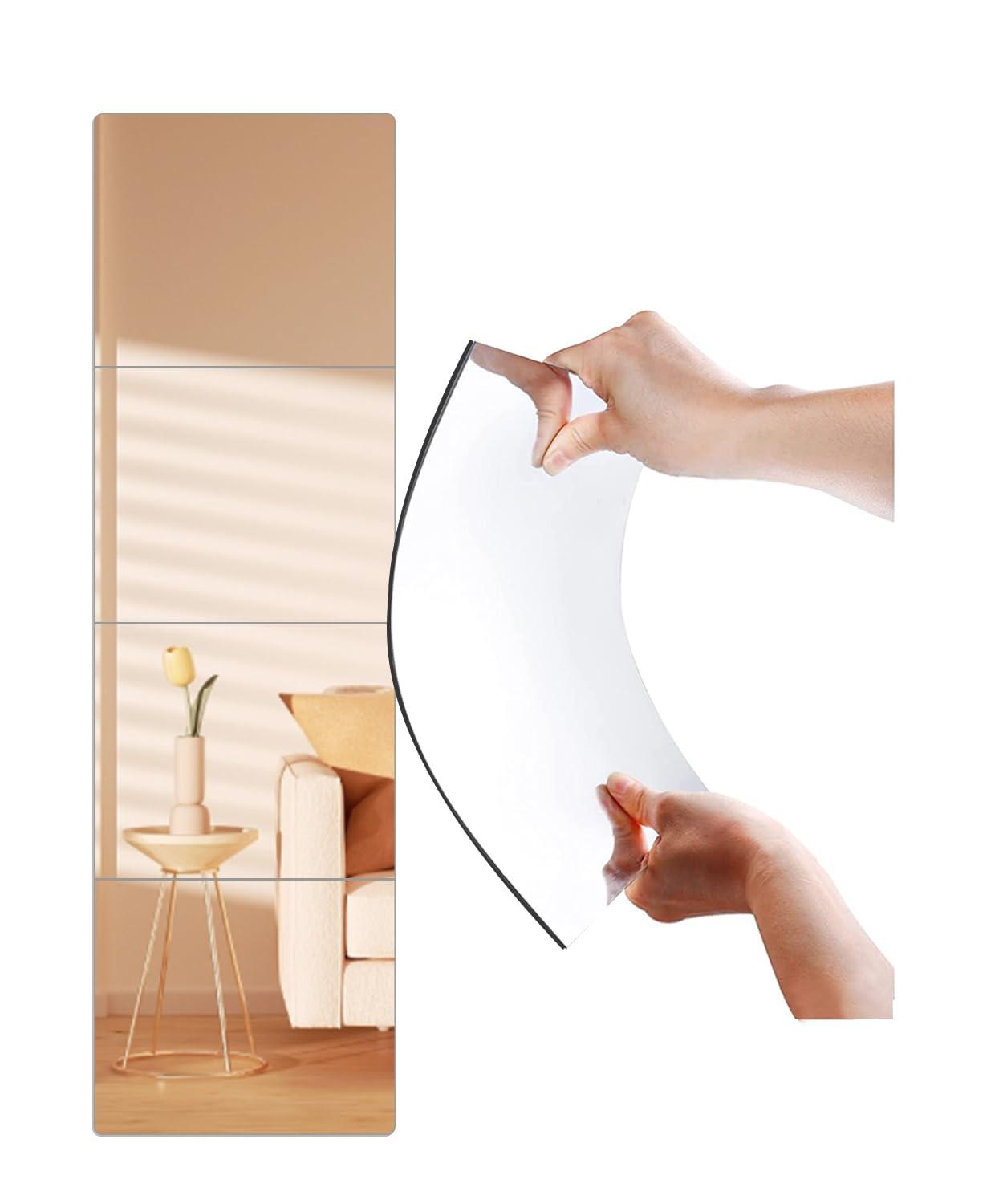 AmasSmile Wall Mirror Full Length 8'' X 8'' X 4PCS Self Adhesive Acrylic Mirror Tiles Shatterproof 2MM Thick Mirror Stickers Gym Mirrors for Home Gym Door Mirror Make Up Mirror for Bedroom