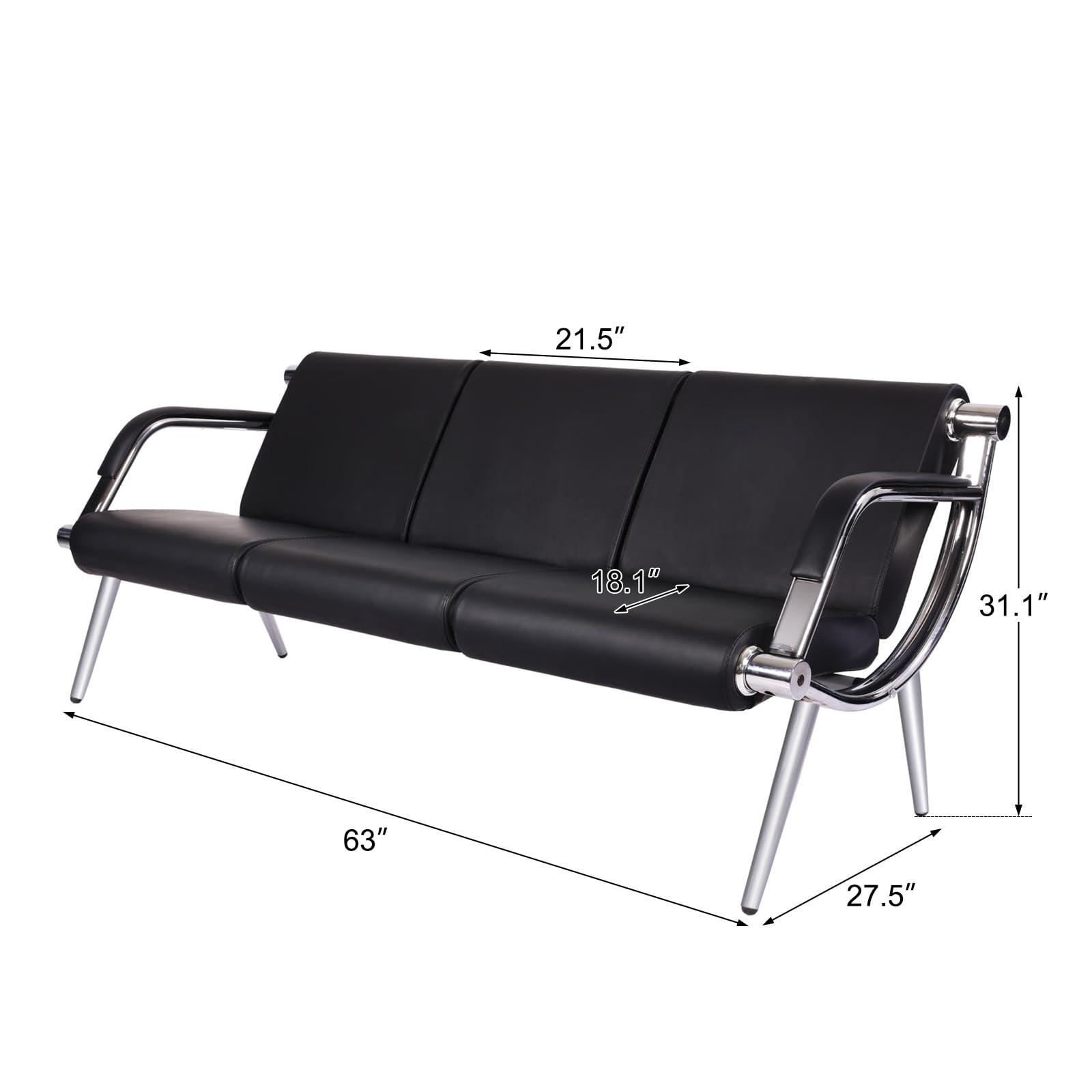 Kinfant Waiting Room Chairs Sofa Furniture - 5-Seat Office Guest Reception Chair with Armrest for Waiting Room Airport Hospital Bank (Black - PU) - Image 6