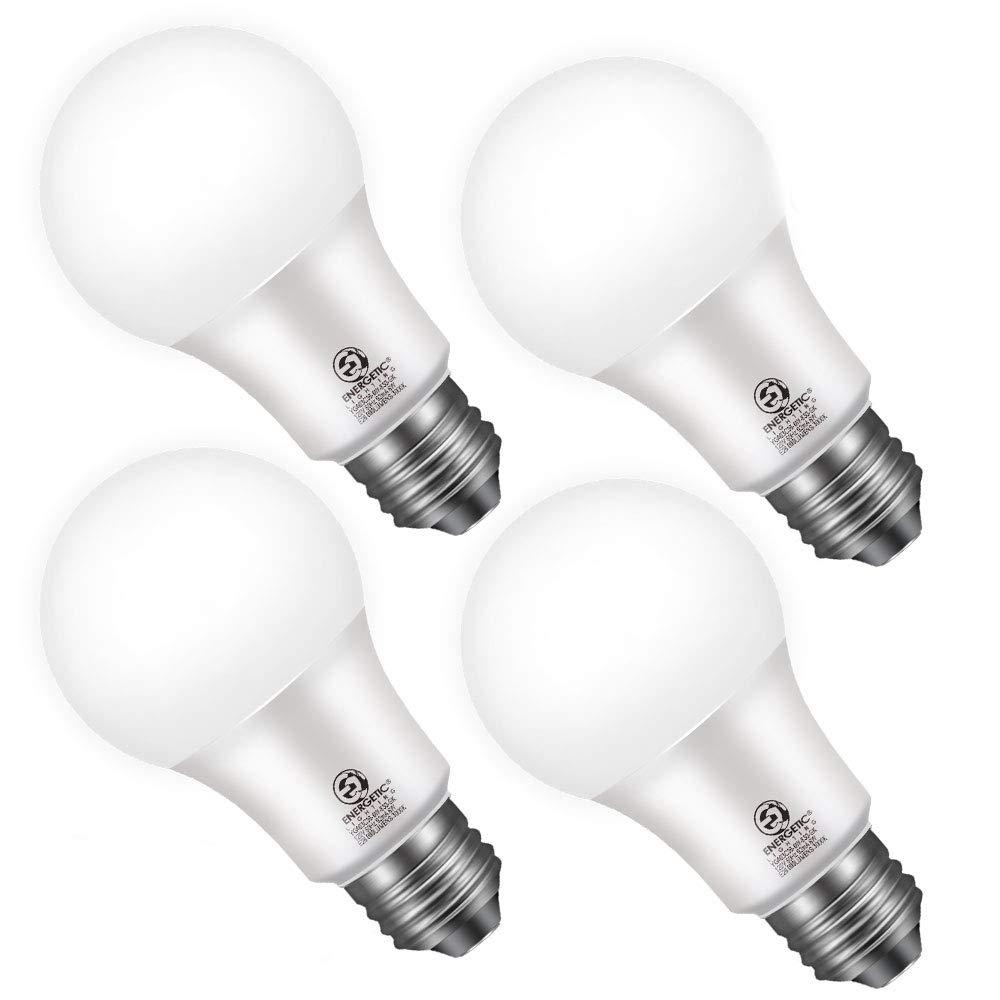 Energetic 4-Pack Dusk to Dawn LED Outdoor Light Bulb, 60 Watt Equivalent(6W), 800LM, Daylight 5000K, E26 Base, Automatic On/Off Sensor Light Bulb for Porch, Hallway, Garage, ETL Listed