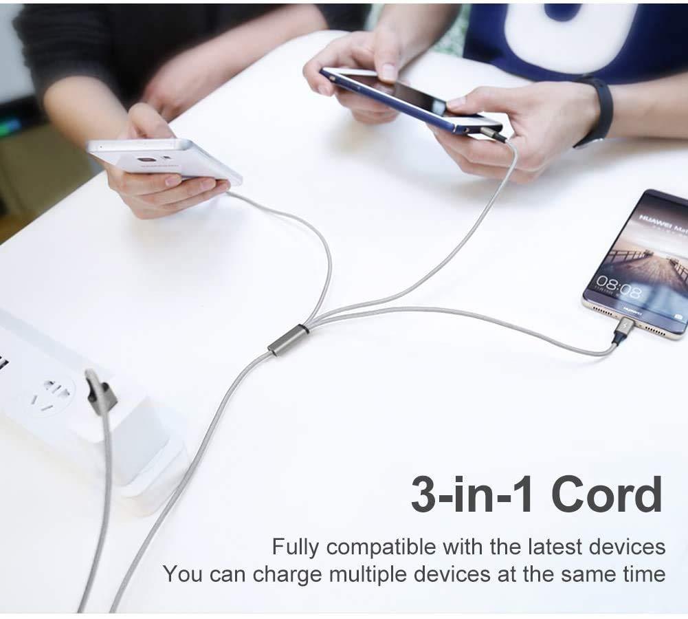 Multi USB Charging Cable 3A, 3 in 1 Fast Charger Cord Connector with Dual Phone/Type C/Micro USB Port Adapter, Compatible with Tablets Phone 12 11 Pro 8 7 6 Samsung Galaxy (4FT/2Pack Charging Only) - Image 6