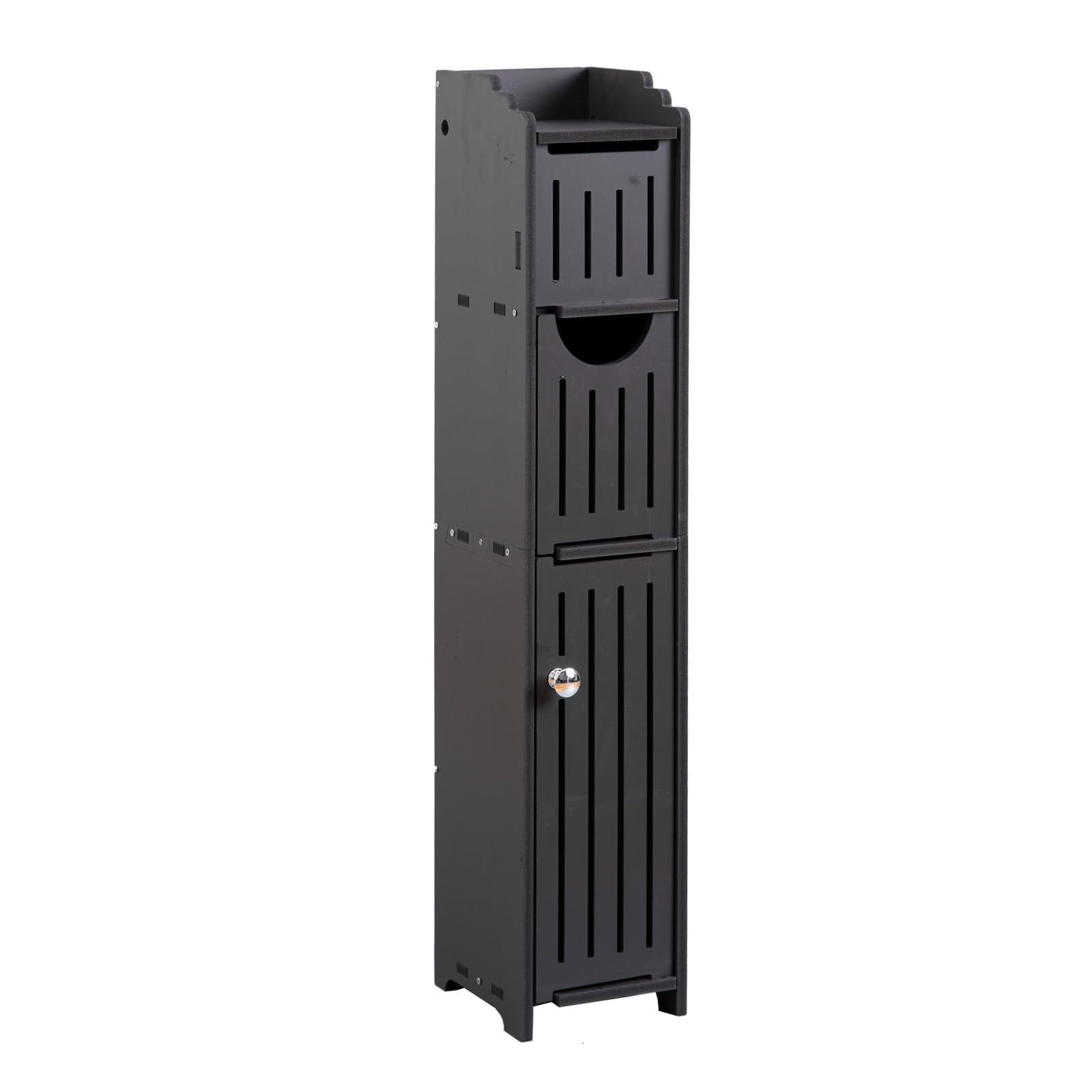 AOJEZOR Bathroom Storage Cabinet for Small Space-Toilet Paper Cabinet Fit for Small Roll,Black - Image 4