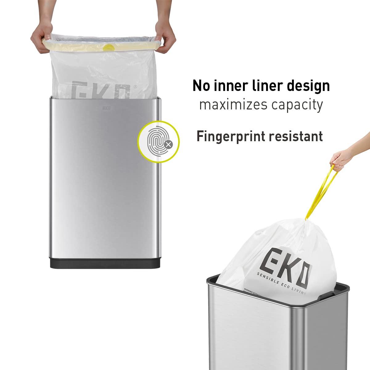 EKO Mirage-T 50 Liter / 13.2 Gallon Touchless Rectangular Motion Sensor Trash Can, Brushed Stainless Steel Finish - Image 6