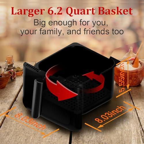 WHUTO Air Fryer, 6.2QT Air Fryer Oven with LED Digital Touchscreen, 12 Preset Cooking Functions Air fryers, Bake, Reheat, Keep Warm, Nonstick and Dishwasher-Safe Basket, Stainless Steel/Black - Image 4