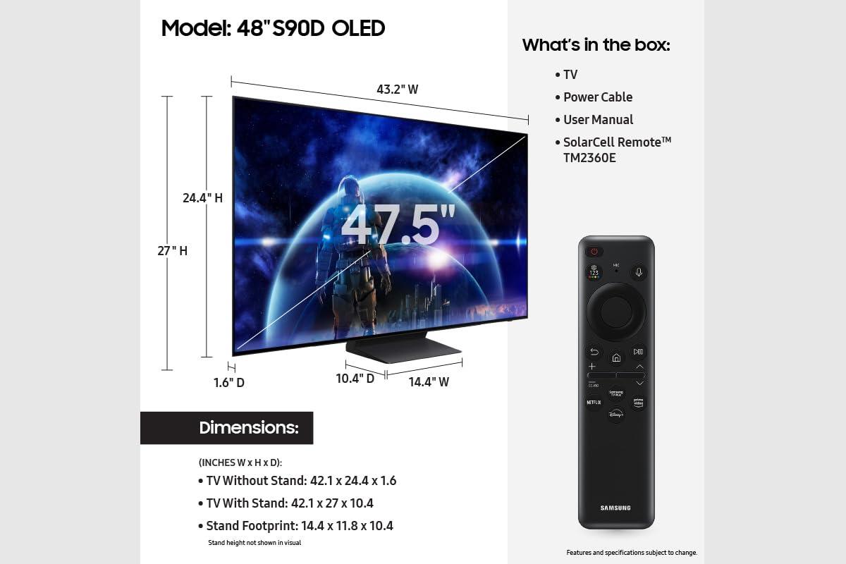 SAMSUNG 48-Inch S90D Series OLED Smart TV QN48S90D, Alexa Built-in, 4K, 4K AI Upscaling, 2024 Model, Class, HDR, w/Dolby Atmos, Object Tracking Sound Lite, Motion Xcelerator, Real Depth Enhancer - Image 2