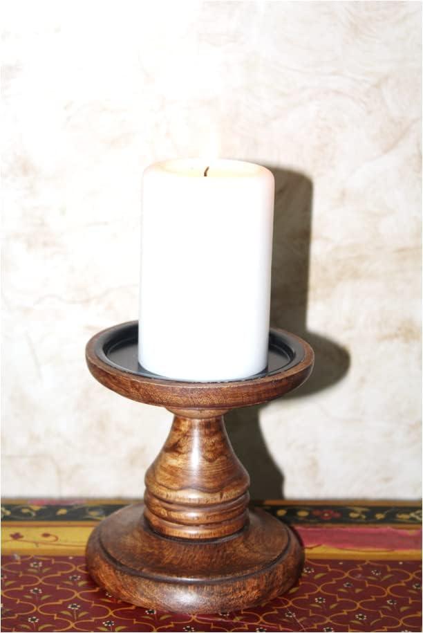 Hosley Set of 2 Brown Wood Pillar Candle Holders 5 Inch High Ideal Gift for Weddings Bridal Party Spa Reiki Meditation Votive LED Pillar Candle Gardens - Image 3