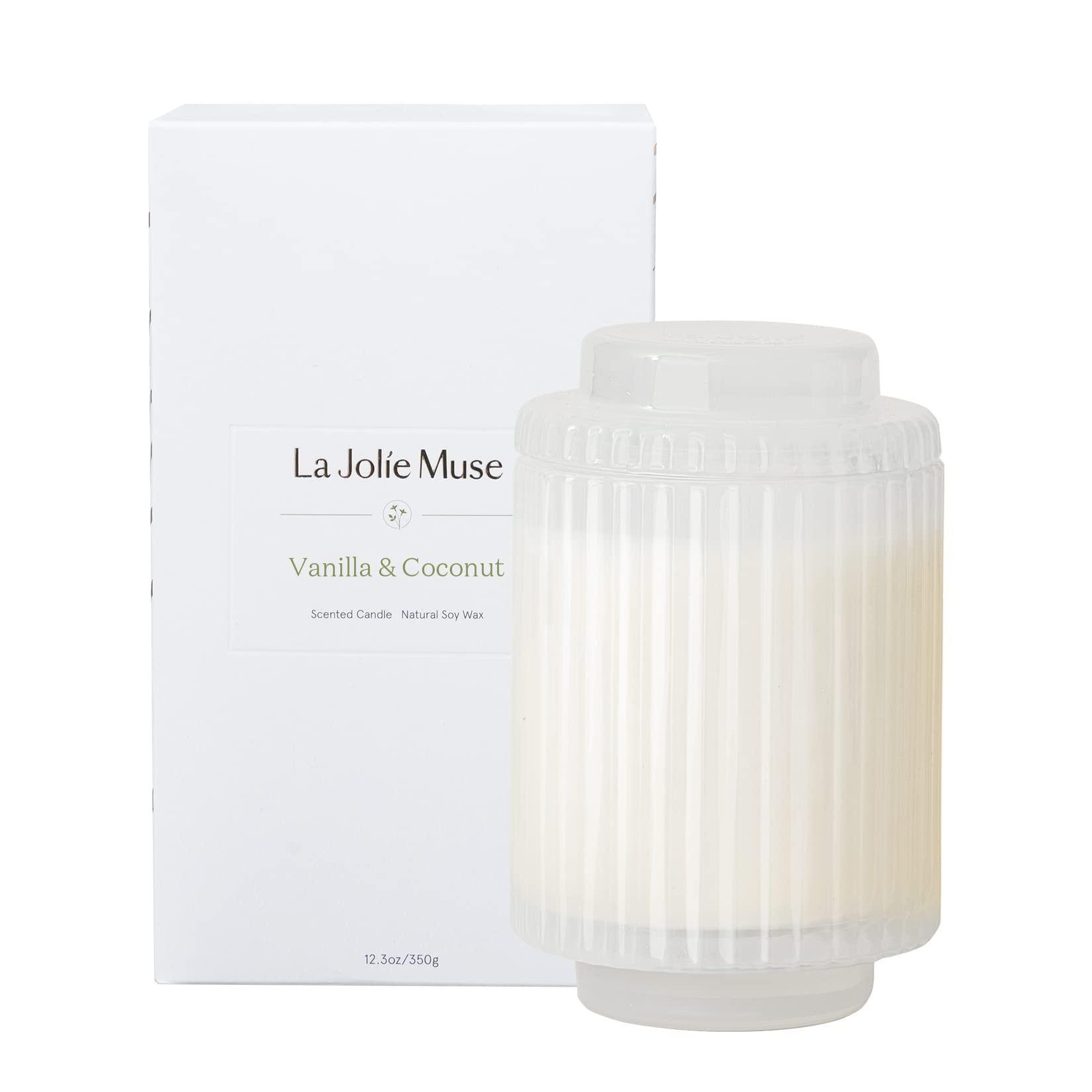 LA JOLIE MUSE Vanilla & Coconut Scented Candles, Candles Gifts for Women, Natural Soy Wax Candles for Home Scented, 80 Hours Long Burning, 12.3oz