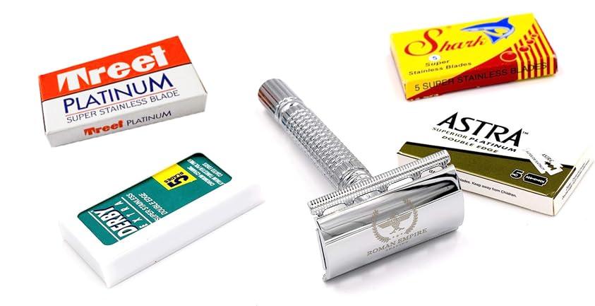 Roman Empire Shaving Double Edge Safety Razor ROMAN EMPIRE SHAVING Augustus with 20 Blades Sampler (Astra-Derby-Shark-Treet) - Image 3
