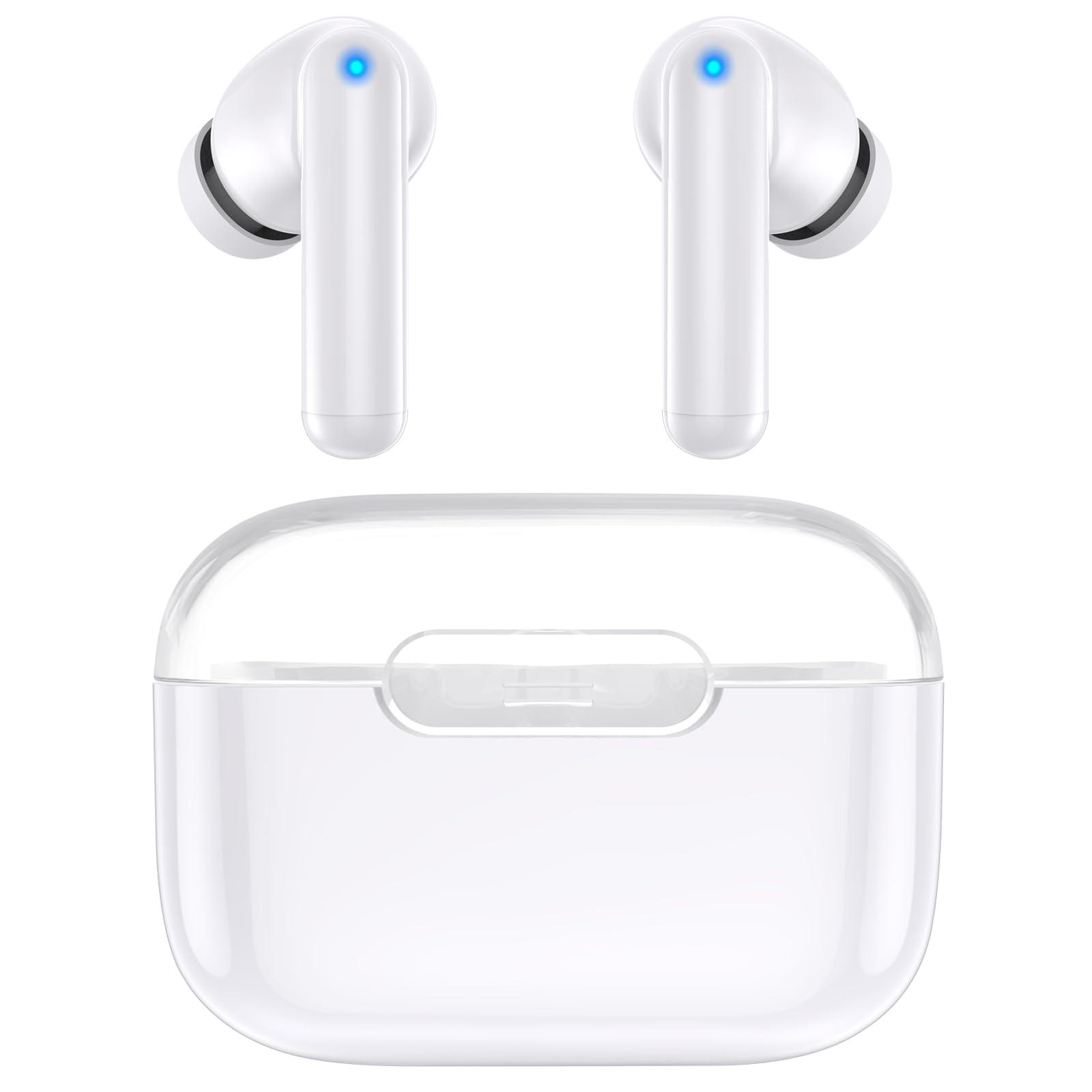 kurdene P3 Wireless Earbuds Bluetooth 5.3 Headphones, Deep Bass Stereo with Microphone Earphones in-Ear, Immersive Premium Sound Ear Buds for iPhone, Android-Clear