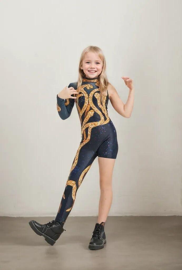 Sufeasdf Girls Gold Snake Costume Concert Bodysuit Birthday Party Cosplay Outfit - Image 2