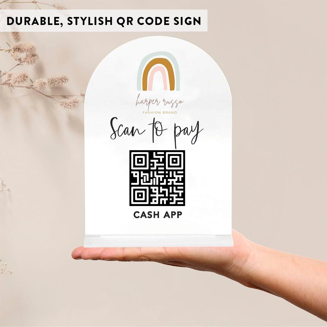 Andaz Press Custom QR Code Sign with Logo for Pop Up Shop, Vendor Booth Display Items, Acrylic Scan To Pay QR Code Sign for Business Personalized Scan QR Code Display Signs for Social Media with Stand - Image 4