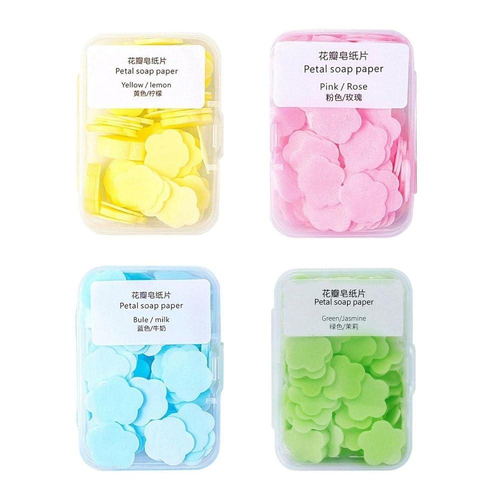 Zenarao Paper Soap, 4 Different Scented Mini Fresh Portable Disposable Petal Hand Wash Sheets, Dissolvable Hand Bath Soap, Suitable for Outdoor, Travel, Camping, 4 Boxes (Approx 400 Sheets) - Image 1