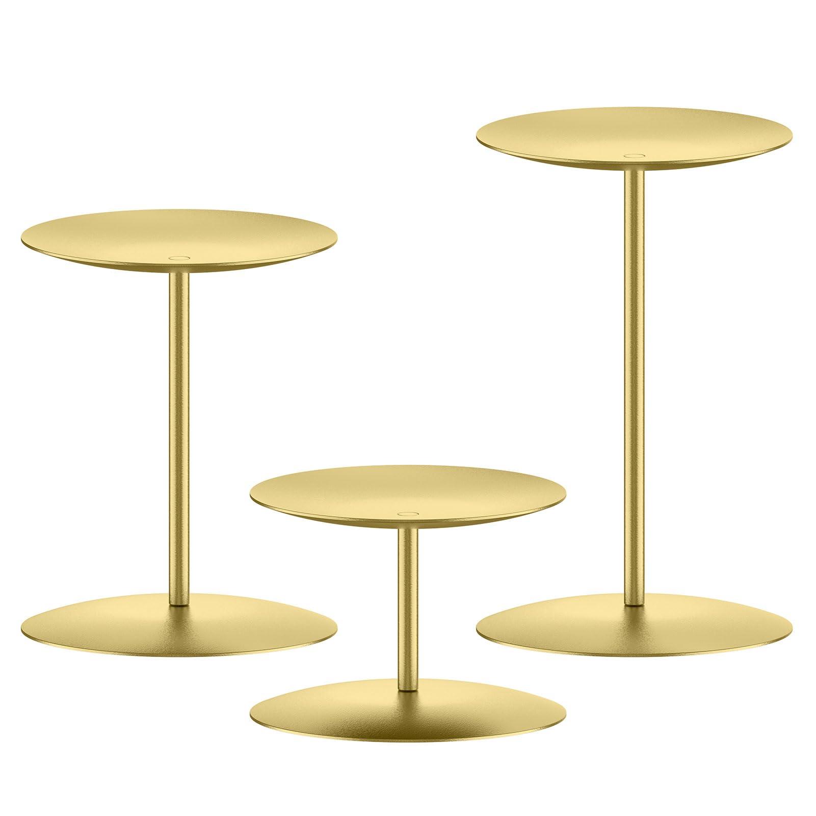 smtyle Gold Metal Cast Iron Candle Holders Set of 3 Centerpieces with Iron-3.5" Diameter Ideal for Pillar LED Candles Table Decor