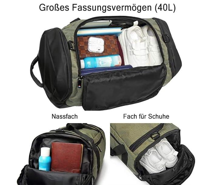 Gym Duffle Bag Backpack Waterproof Sports Duffel Bags Travel Weekender Bag for Men Women Overnight Bag with Shoes Compartment Green - Image 3