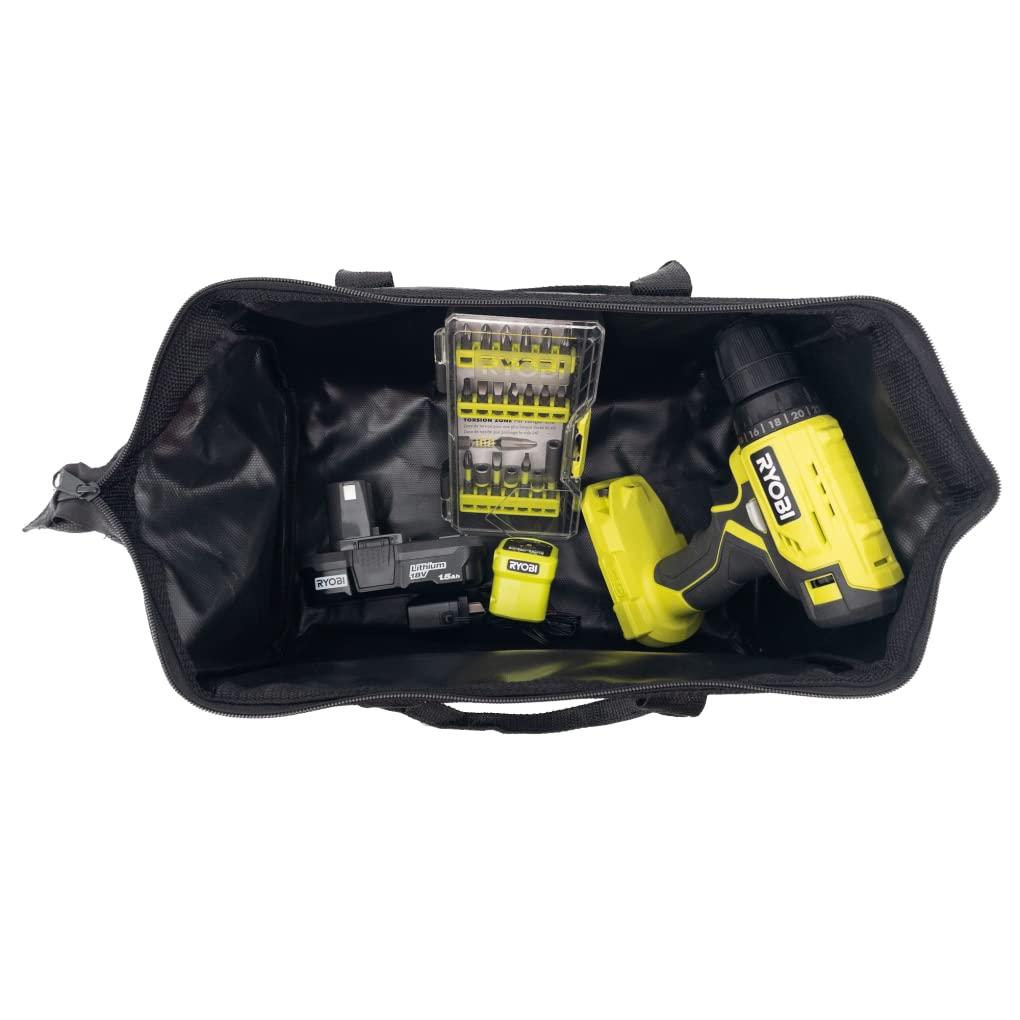 Cordless Drill Set Bundle with Ryobi 18V ONE+ Drill Driver, 3/8 Inch Chuck, 40 Piece Bit Set, 1.5 Ah 18-Volt Lithium-ion Battery, 18-Volt Charger and Buho 16 Inch Tool Bag - Image 9