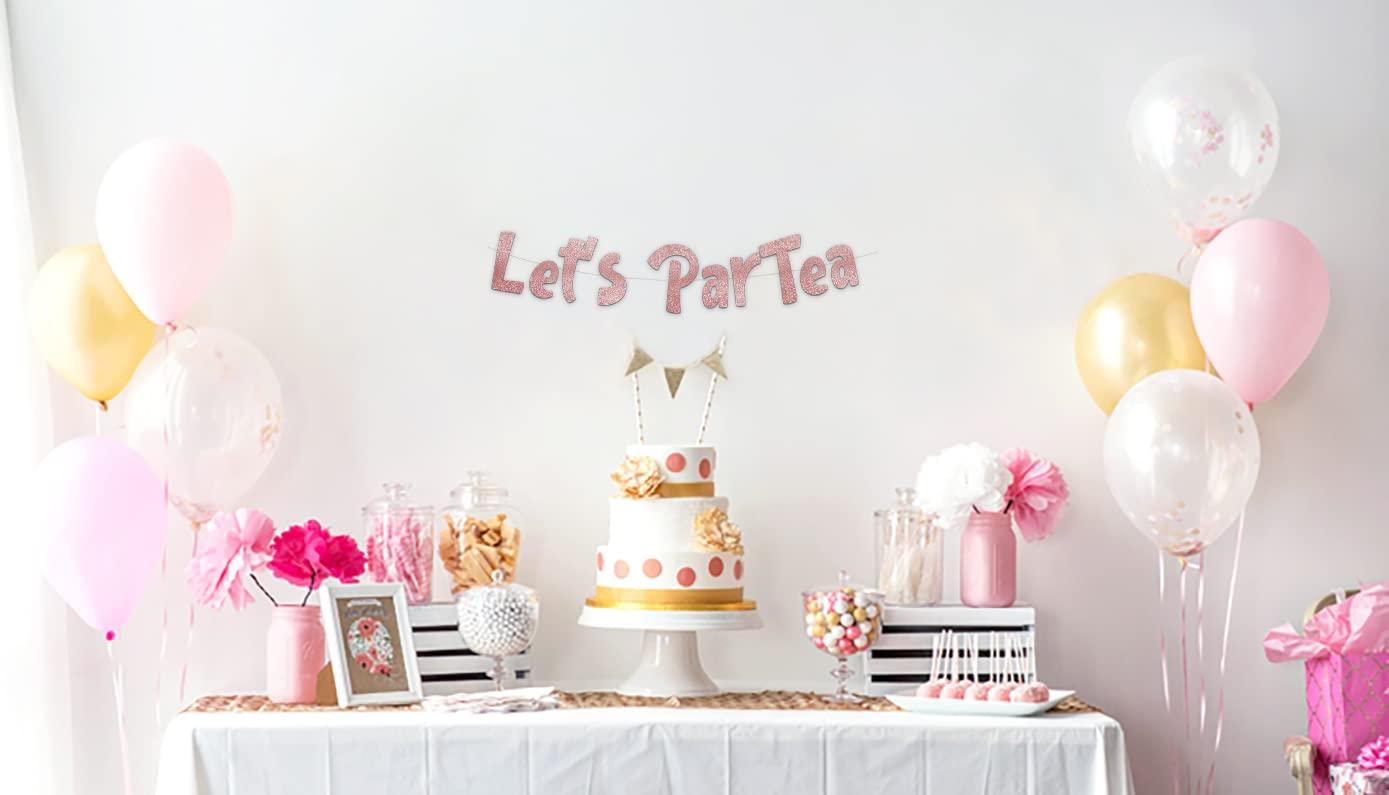 Let's Partea Rose Gold Glitter Banner – Tea Party Themed Decorations, Supplies, Favors and Gifts - Image 2