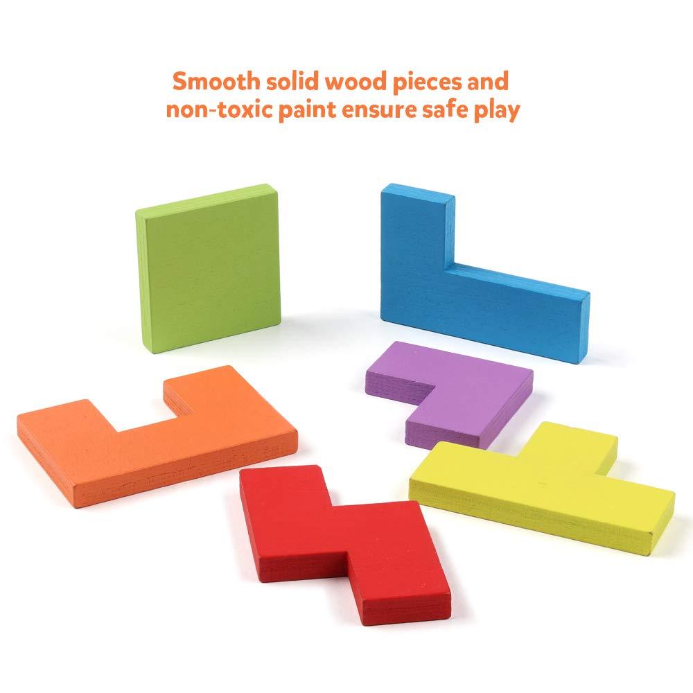 Coogam Wooden Blocks Puzzle Brain Teasers Toy Tangram Jigsaw Intelligence Colorful 3D Russian Blocks Game STEM Montessori Educational Gift for Kids (40 Pcs) - Image 5