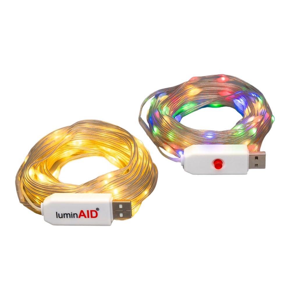 LuminAID LED String Lights - 2-Pack of 32ft USB Lights with 100 LED Bulbs per Strand - Warm White and Multicolor with 8 Modes - Perfect for Camping, Backyard, Patio, Power Outages, Indoor & Outdoor