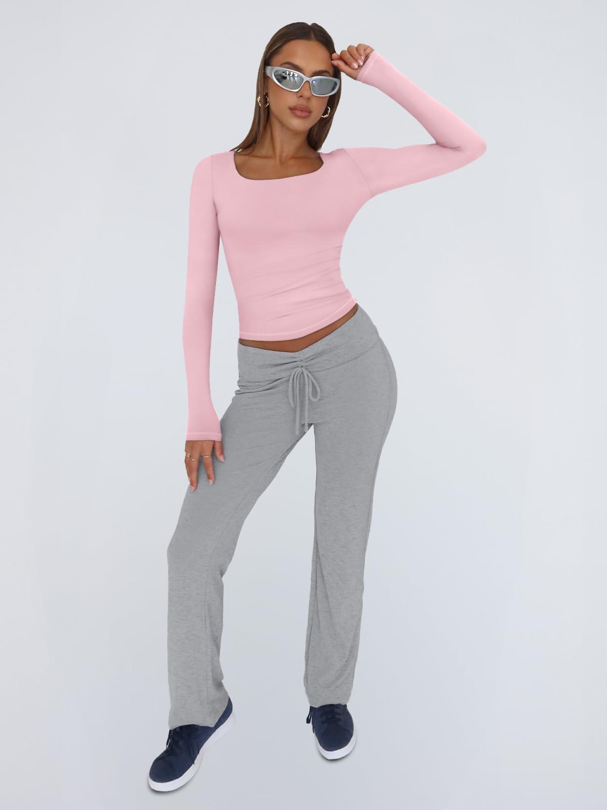 Trendy Queen Womens Long Sleeve Shirts Crop Tops Square Neck Going Out Basics Tees Y2K Winter Clothes 2025 - Image 5