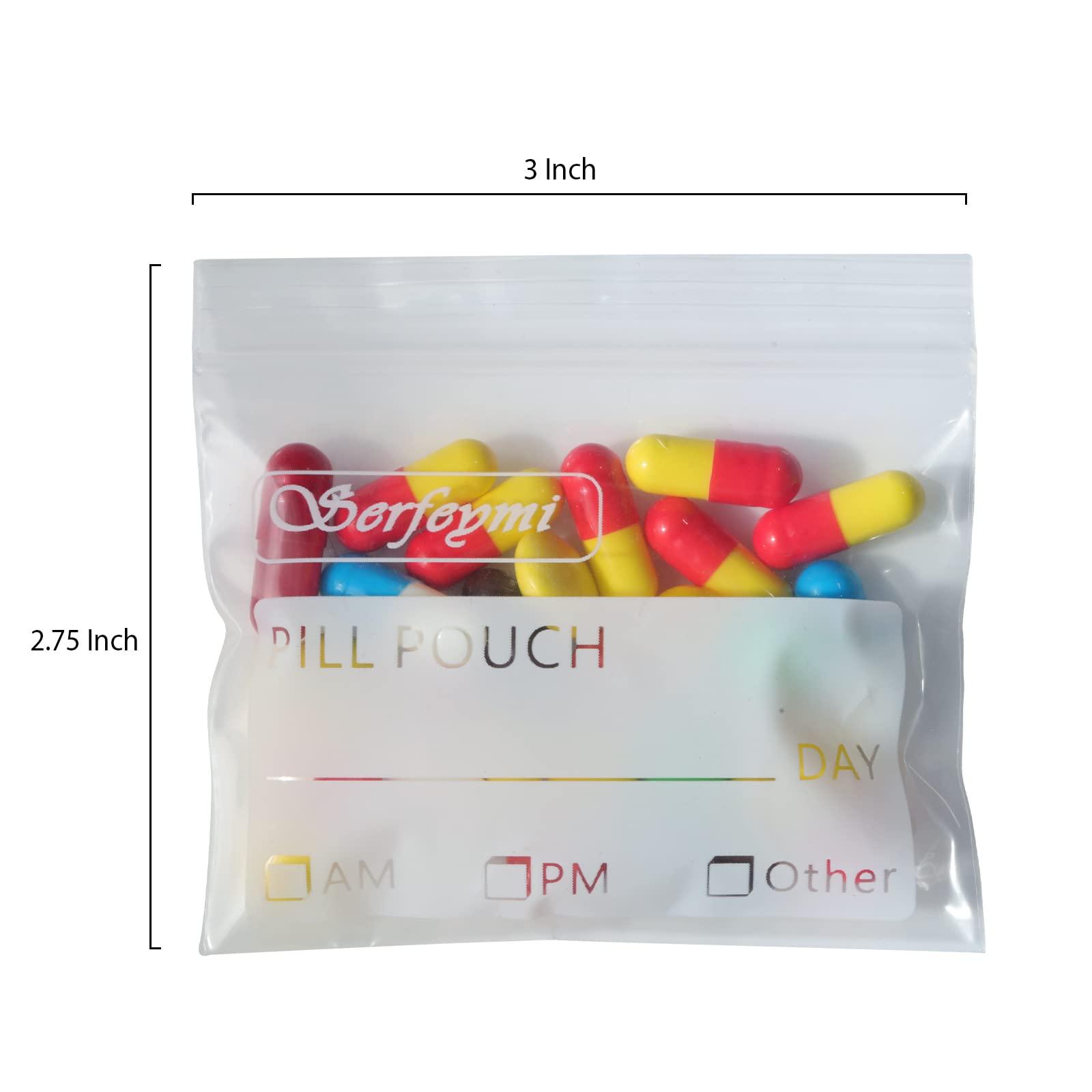 Serfeymi Pill Pouch Bags for Travel Pack of 120 BPA Free 3 x 2.75 inch Reusable Pill Pouches for Medicine with Write on Label Clear Ziplock Seal Waterproof AM PM Pill Baggies for Medicine Organizer - Image 2
