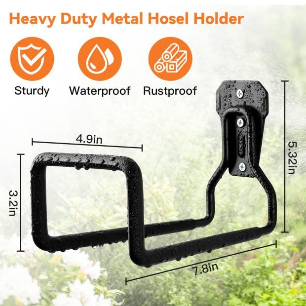 UPCERA Hose Holder Stand Wall Mount, 2Pcs Heavy Duty Garden Hose Hanger Reel, Metal Water Pipe Tube Hooks Rack for Outside Yard, Garage, Storage Organizer - Black - Image 2