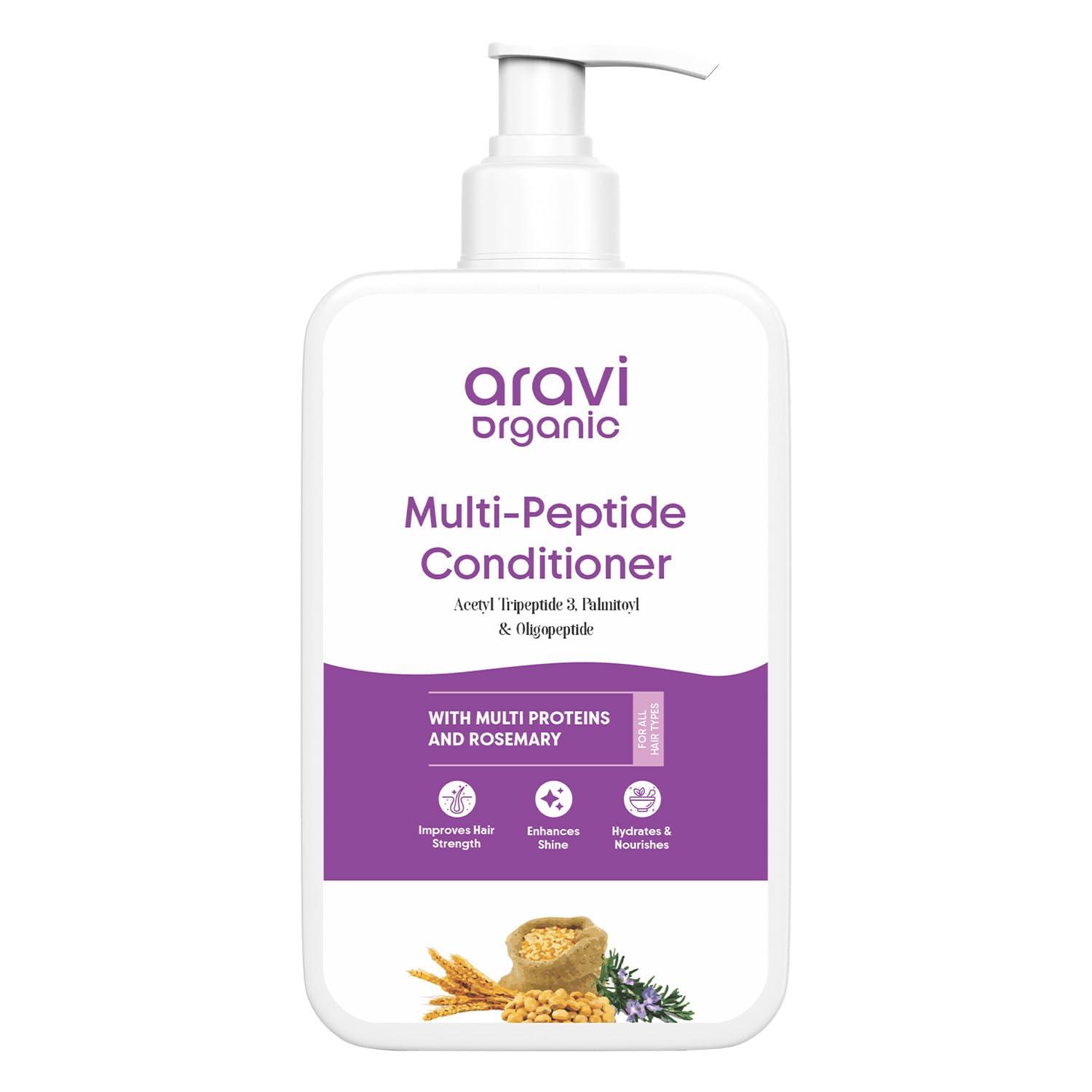 Aravi Organic Multi Peptide Hairfall Conditioner - Acetyl Tripeptide 3, Palmitoyl, Oligopeptide & Rosemary - 6.7 FL Oz / 200 ml