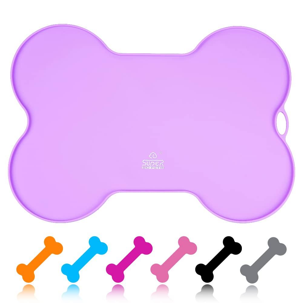 Super Design Dog Food Mat Dog Bowl Mat for Food and Water Silicone Non Spill Cat Feeding Mat Puppy Placemat Waterproof - 20.5" x 14.5", Purple