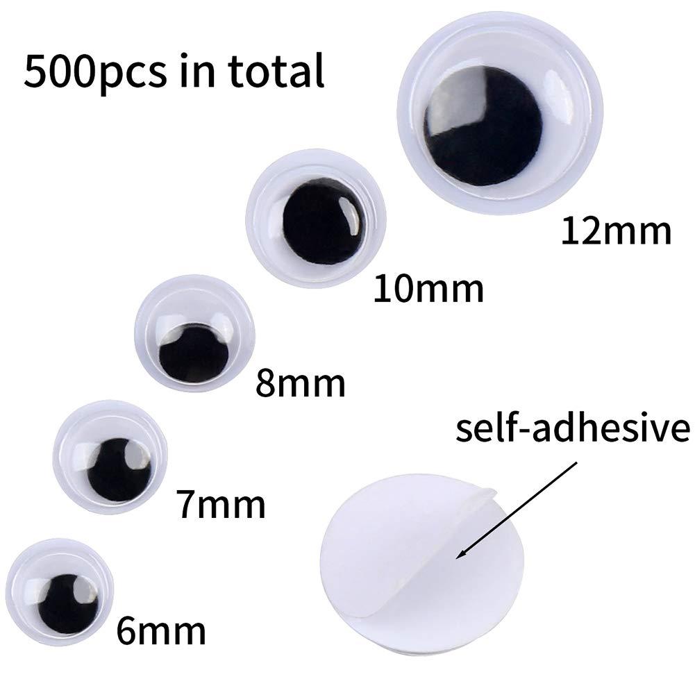 DECORA 500 Pieces 6mm -12mm Black Wiggle Googly Eyes with Self-Adhesive Backs for DIY Crafts Doll Making Sewing Supplies - Image 2