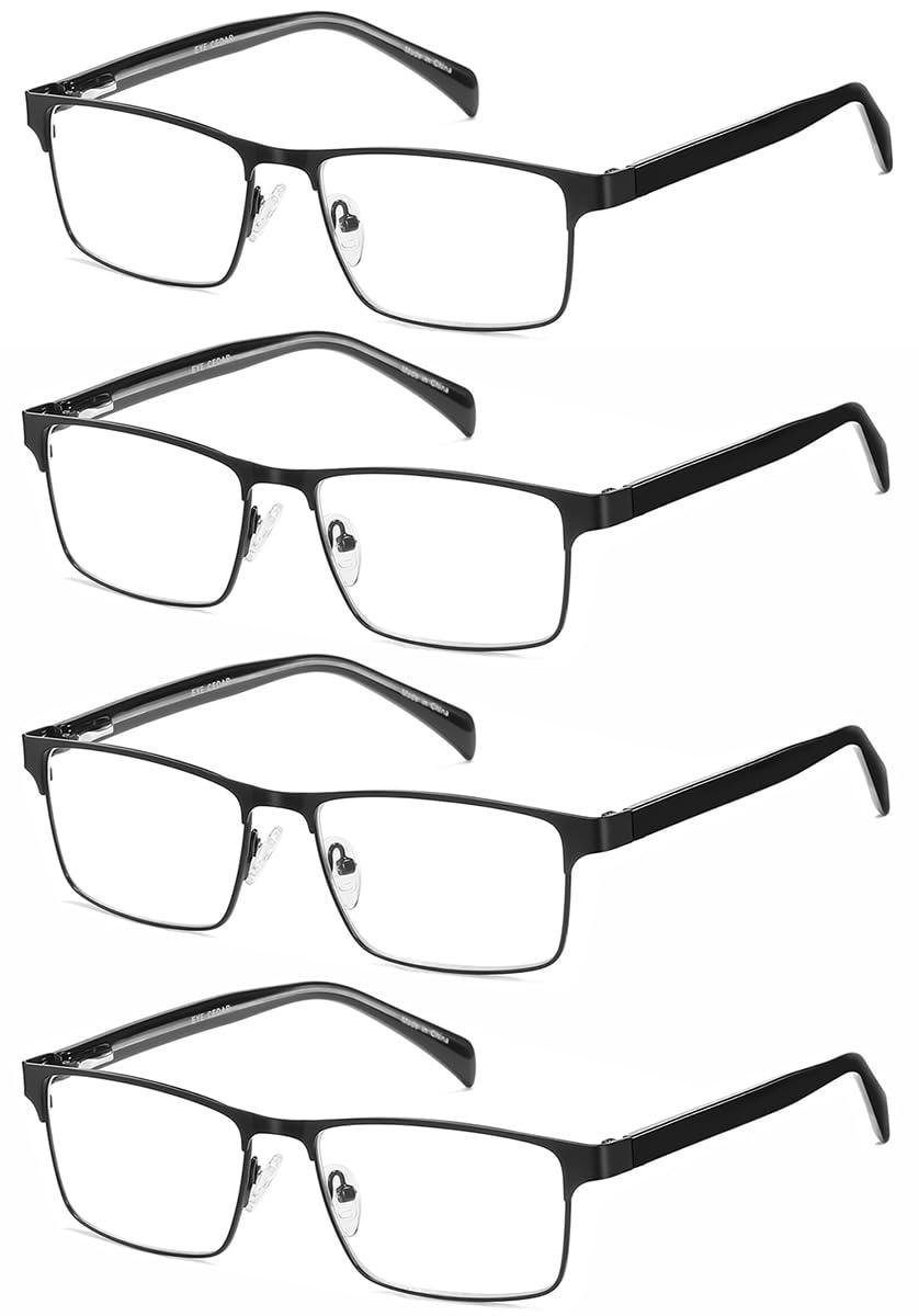 EYECEDAR 4-Pack Reading Glasses for Men Black Frame Adjustable Metal Spring Hinges Eyeglasses Readers for Men 1.50