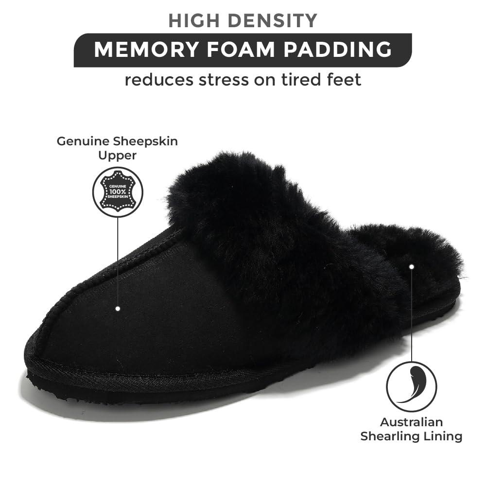 Project Cloud 100% Australian Sheepskin Scuff Slippers for Women - Genuine Shearling Memory Foam Slides for Women - Non-Slip Womens Slippers (Lynsey) (Lynsey) - Image 2