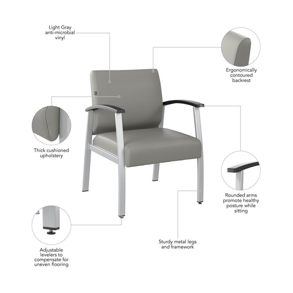 Bush Business Furniture Arrive Waiting Room Guest Chair with Arms in Light Gray Vinyl, Reception Area Seating for Office and Lobby - Image 6
