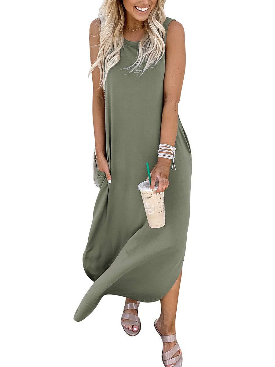 ANRABESS Women Casual Loose Sundress Sleeveless Split Maxi Long Beach Shirt Dress Travel Vacation 2025 Summer Outfits - Image 2